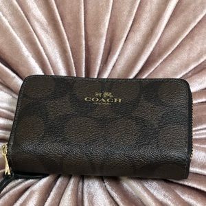 Coach double zipper small card coin wallet